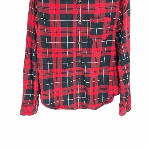 Forever21 Women's Plaid Long Sleeve Button-Up Shirt Red Cotton - Picture 2 of 8
